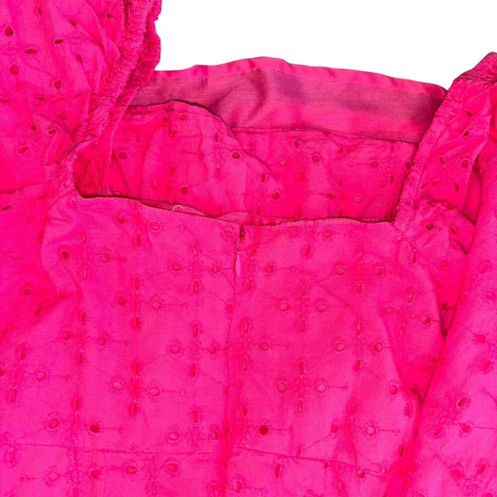 Beyond Words Pink 100% Cotton Eyelet Puff Sleeve Dress Womens XL Flounce Cottage - Picture 3 of 9